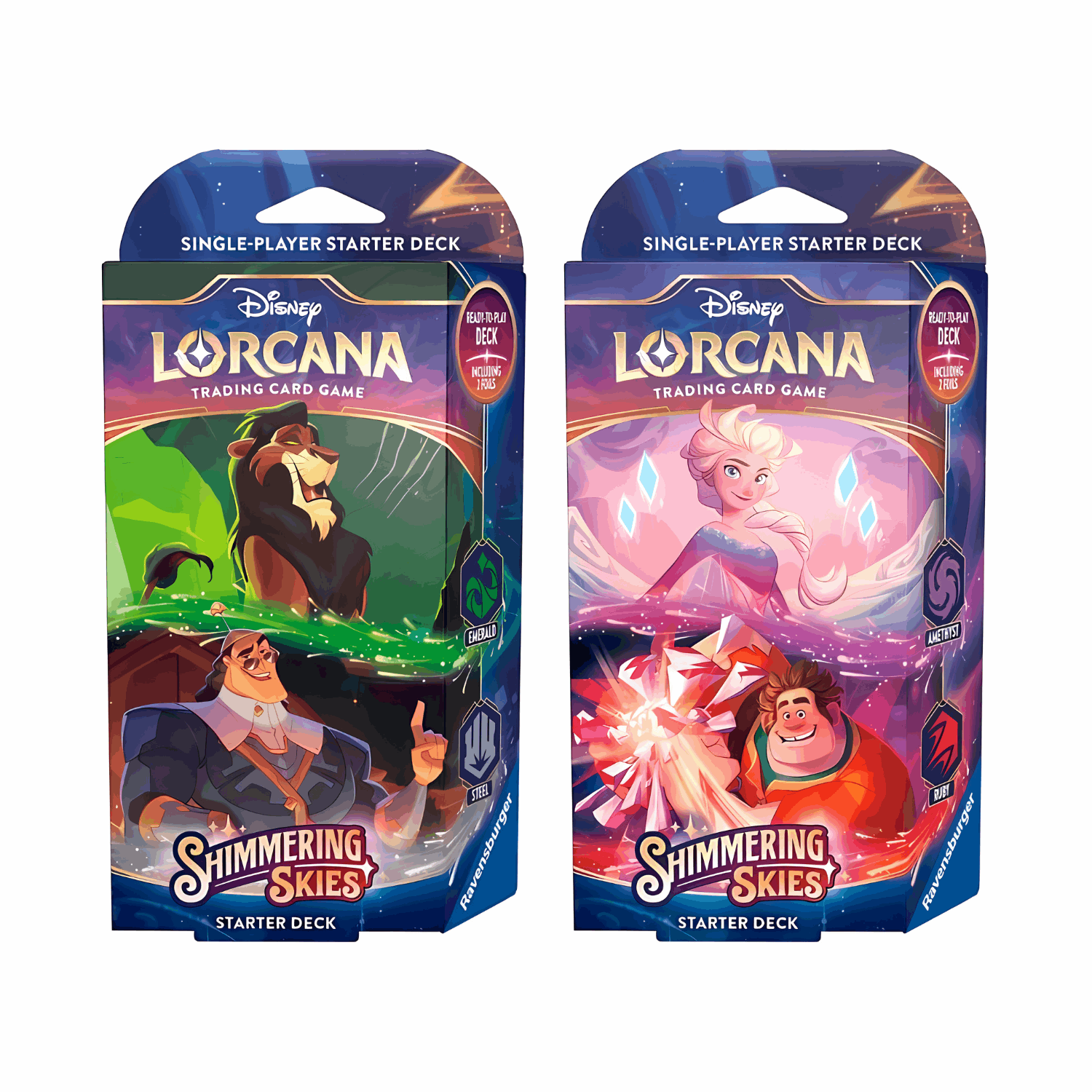 lorcana tcg starter deck Disney Shimmering Skies Emerald & Steel made deck that can be played right out of the box Ravensburger Disney Lorcana TCG: Into