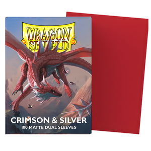 Dragon Shield Matte Dual Sleeves Standard Size - Crimson & Silver (100)