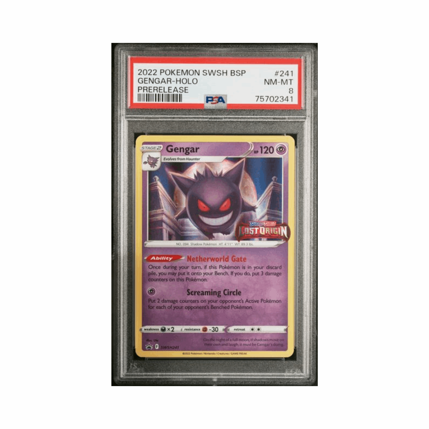 Pokémon 2022 PSA8 Gengar Holo Prerelease SWSH BSP 241 Lost Origin English